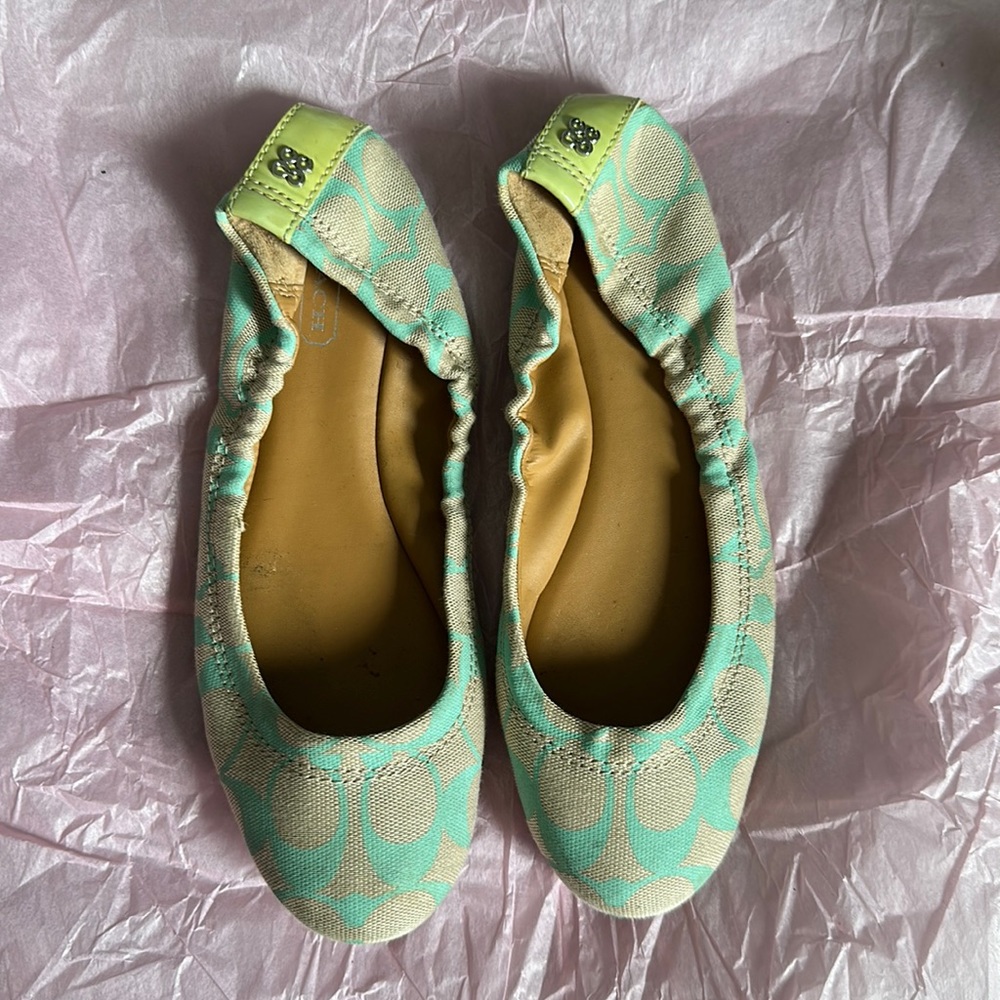 Pastel blue coach flats